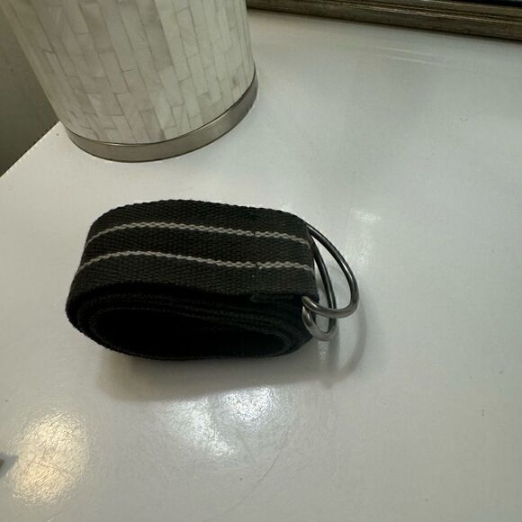 Army Green & Cream Canvas Striped Woven Double D Ring Belt - Picture 2 of 8